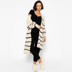 Cream Striped Open Cardigan